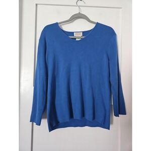Talbots Vintage 90s Blue Cotton Knit V-Neck Sweater Top Women's Medium Heritage